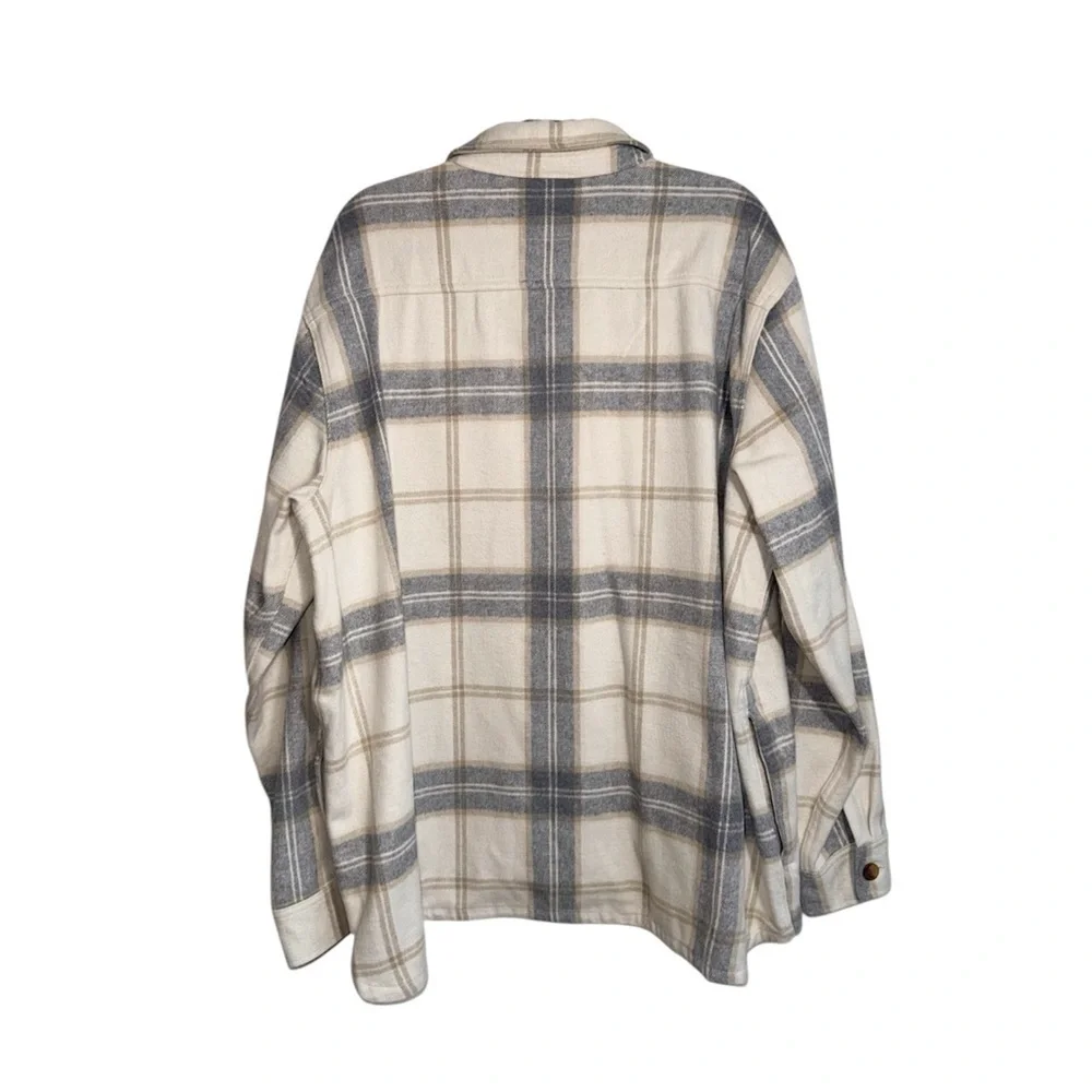 Old Navy Soft Brushed Plaid Shacket Cream & Gray Oversized Jacket XXlarge Men’s
